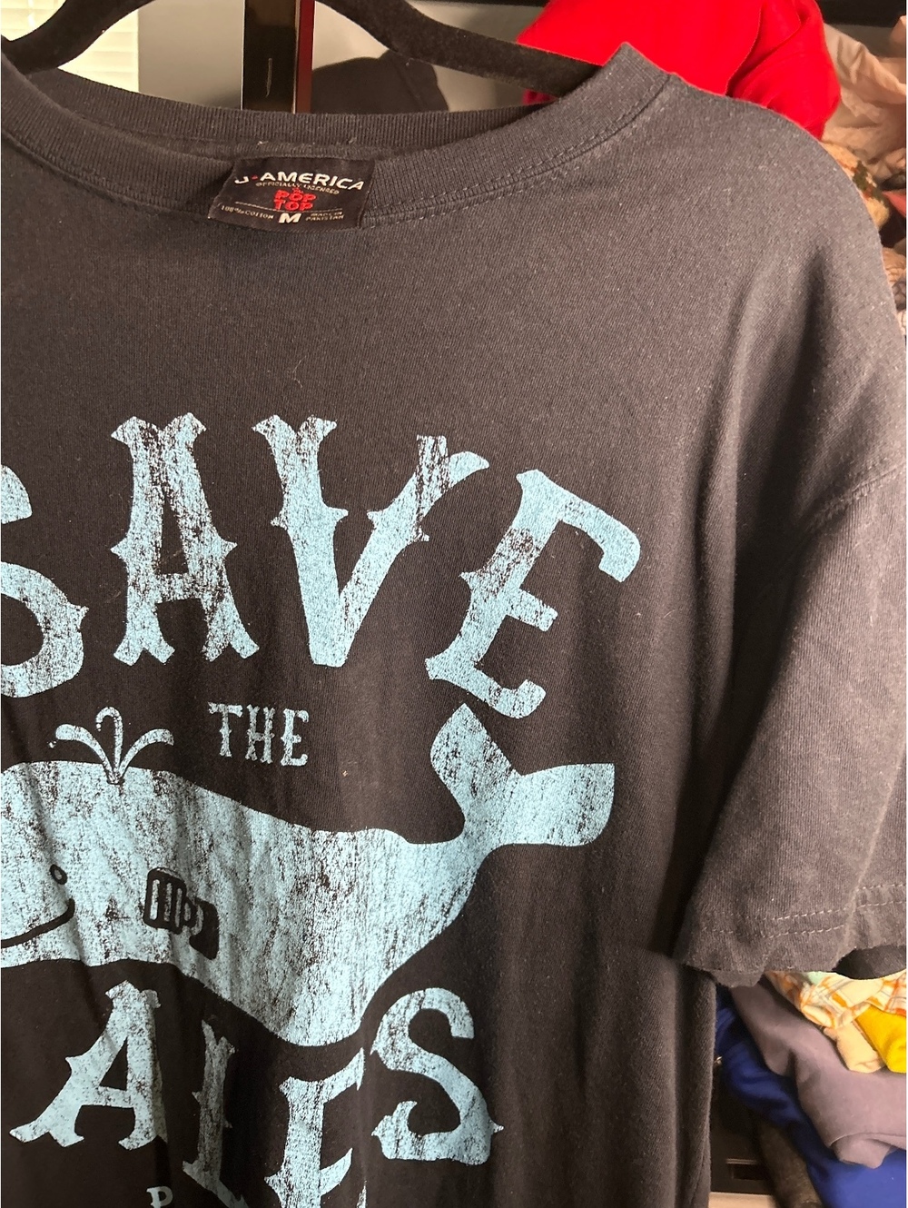 J America Save The Whales Graphic T-Shirt Medium Black Cotton